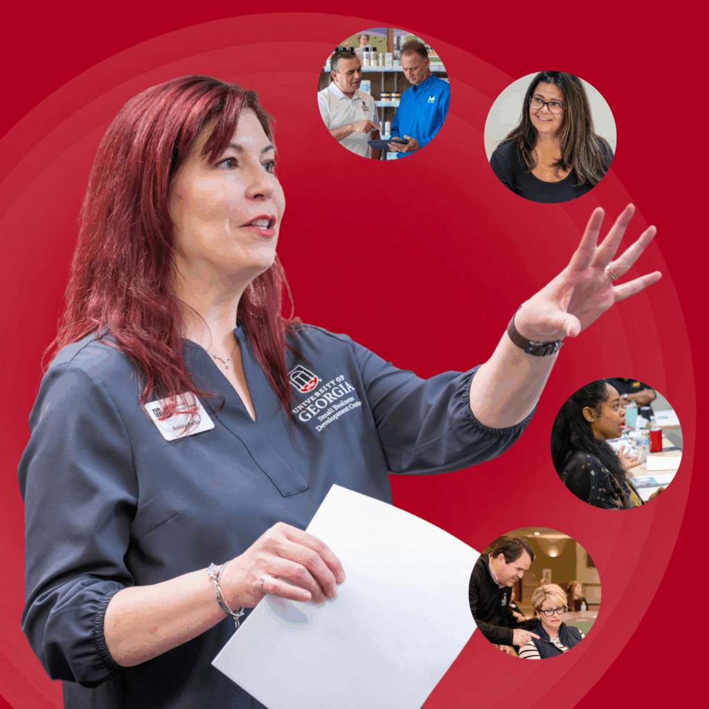 Collage of instructor Robbie Parks Working with Business Owners