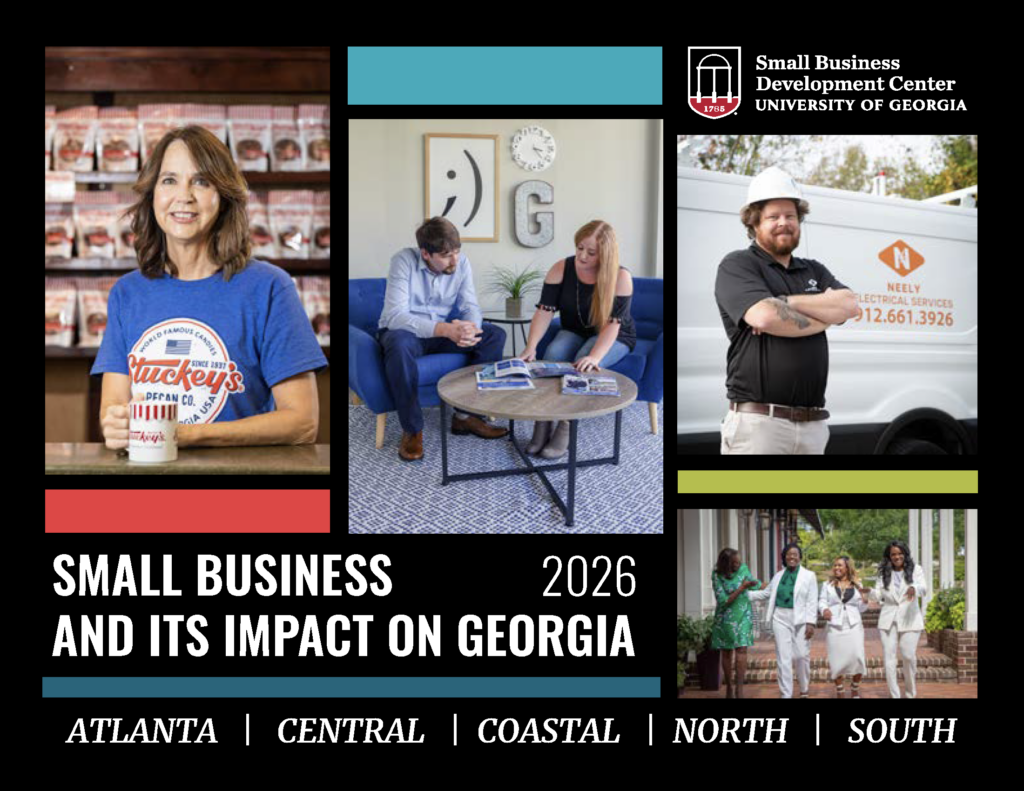 Screenshot of report cover with text "2026 Small Business Impact in Georgia report from the University of Georgia Small Business. Development Center".
